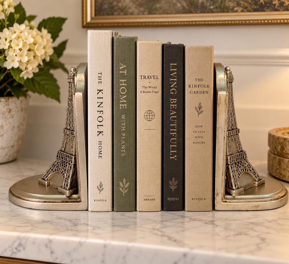 Vintage Style Eiffel Tower Bookends Silver Tone Paris French Decor Set of 2